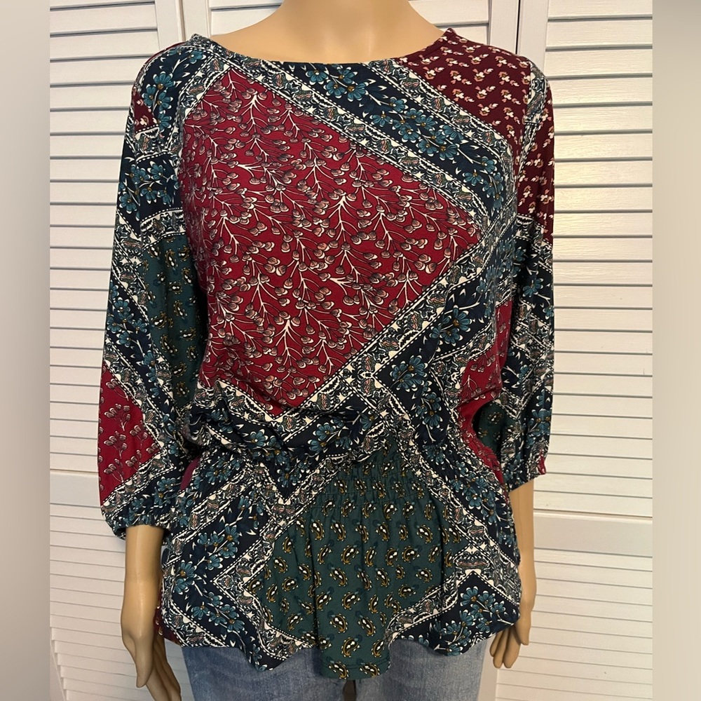 Pretty Melissa Paige size PL navy burgundy green 3/4 sleeve shirt NWT